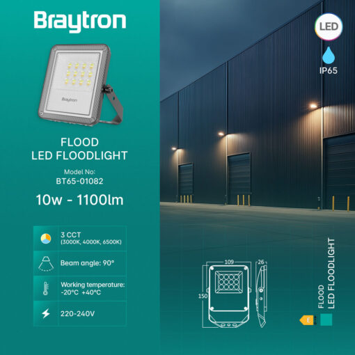 Προβολέας IP65 10W 1100 lm 3CCT (Γκρι) – BT65-01082