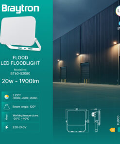 Προβολέας IP65 20W 1900 lm 3CCT (Λευκός) – BT60-52080