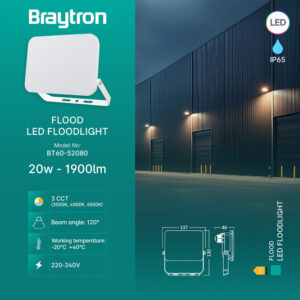 Προβολέας IP65 20W 1900 lm 3CCT (Λευκός) – BT60-52080