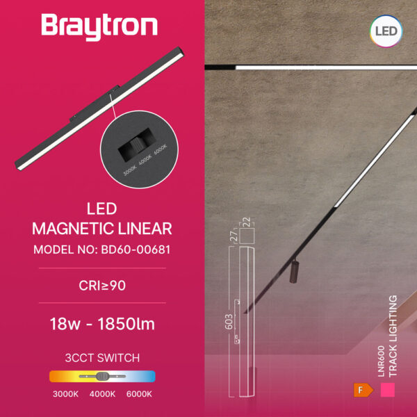 Φωτιστικό Led Μαγνητικής Ράγας 18W CCT Μαύρο – BD60-00681