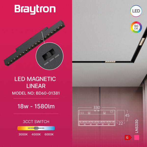 Φωτιστικό Led Μαγνητικής Ράγας 18W CCT 48VDC Μαύρο – BD60-01381