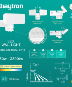 Προβολέας IP54 30W 3300 lm 4000K (Λευκός) Με Ανίχνευση – BG36-10110