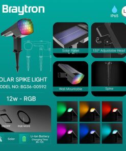 Σποτ (Solar) Καρφωτό 12W IP65 RGB Γκρί – BG36-00592