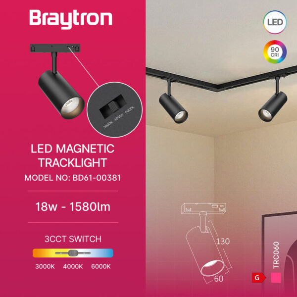 Σποτ Led Μαγνητικής Ράγας 18W 1580lm 3CCT Μαύρο – BD61-00381