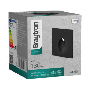 BRY-VECTOR-A-SQR-BLC-2W-3000K-IP65-WALL LIGHT – BG38-02301