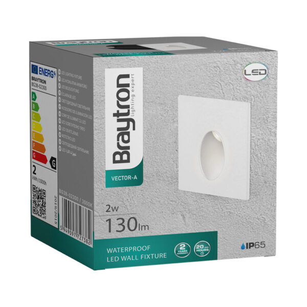 BRY-VECTOR-A-SQR-WHT-2W-3000K-IP65-WALL LIGHT – BG38-02300