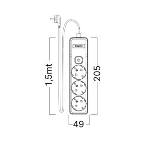 Πολύπριζο Xline 3Θ. 3X1,5mm 1,5m Καλώδιο Με Διακόπτη Με Βάση Στήριξης – BY72-00231