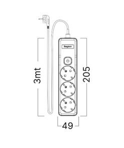 Πολύπριζο Xline 3Θ. 3X1,5mm 3m Καλώδιο Με Διακόπτη Με Βάση Στήριξης – BY72-00233
