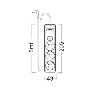 Πολύπριζο Xline 3Θ. 3X1,5mm 5m Καλώδιο Με Διακόπτη Με Βάση Στήριξης – BY72-00235