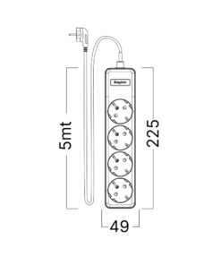 Πολύπριζο Xline 4Θ. 3X1,5mm 5m Καλώδιο Με Βάση Στήριξης – BY72-00045