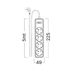 Πολύπριζο Xline 4Θ. 3X1,5mm 5m Καλώδιο Με Βάση Στήριξης – BY72-00045