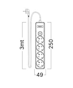 Πολύπριζο Xline 4Θ. 3X1,5mm 3m Καλώδιο Με Διακόπτη Με Βάση Στήριξης – BY72-00243