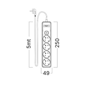 Πολύπριζο Xline 4Θ. 3X1,5mm 5m Καλώδιο Με Διακόπτη Με Βάση Στήριξης – BY72-00245