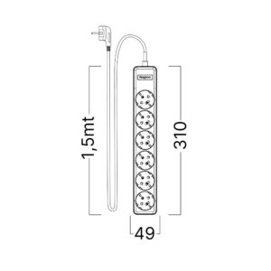 Πολύπριζο Xline 6Θ. 3X1,5mm 1,5m Καλώδιο Με Βάση Στήριξης – BY72-00061