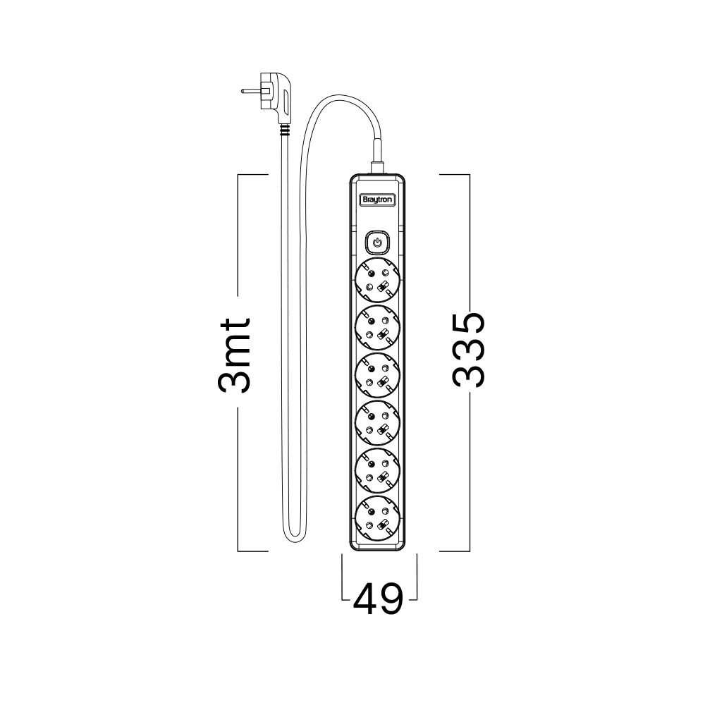 Πολύπριζο Xline 6Θ. 3X1,5mm 3m Καλώδιο Με Διακόπτη Με Βάση Στήριξης – BY72-00263