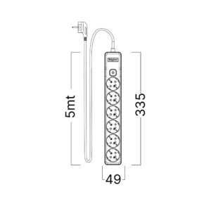 Πολύπριζο Xline 6Θ. 3X1,5mm 5m Καλώδιο Με Διακόπτη Με Βάση Στήριξης – BY72-00265