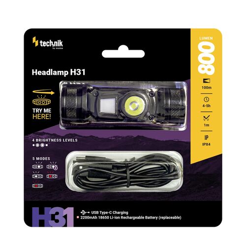 Επαναφορτιζόμενος Φακός Κεφαλής LED 800lm USB Type-C Tech,nik H31