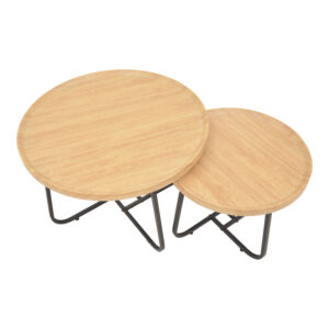 Tραπέζια σαλονιού Crismory pakoworld σετ 2τεμ MDF σε φυσική απόχρωση και μαύρα μεταλλικά πόδια – 029-000242