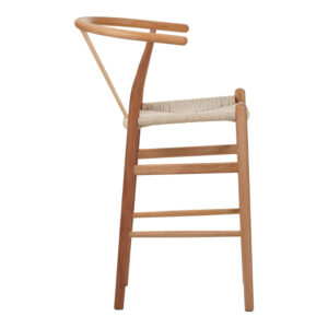 Σκαμπό μπαρ Wishbone pakoworld rubberwood-σχοινί σε φυσική απόχρωση 55x49x96εκ – 029-000286