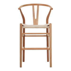 Σκαμπό μπαρ Wishbone pakoworld rubberwood-σχοινί σε φυσική απόχρωση 55x49x96εκ – 029-000286