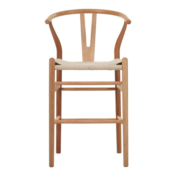 Σκαμπό μπαρ Wishbone pakoworld rubberwood-σχοινί σε φυσική απόχρωση 55x49x96εκ – 029-000286