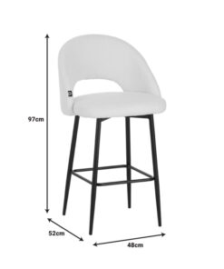 Σκαμπο μπαρ Masebo pakoworld μπουκλέ ύφασμα σε λευκή απόχρωση με μαύρα μεταλλικά πόδια 48x52x97εκ – 029-000302