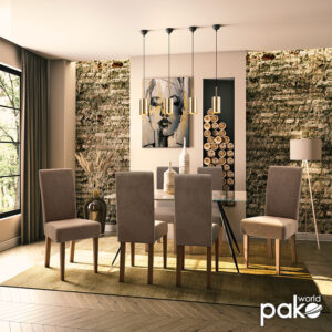 Καρέκλα Ditta pakoworld ύφασμα ανοικτό καφέ-πόδι μασίφ ξύλο καρυδί – 047-000038