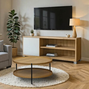 Έπιπλο τηλεόρασης Ellon pakoworld μελαμίνης sonoma-λευκό 120x40x41εκ. – 049-000080
