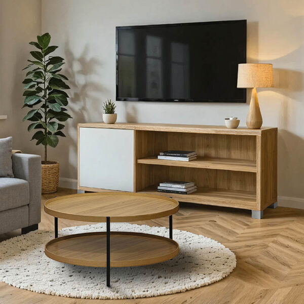 Έπιπλο τηλεόρασης Ellon pakoworld μελαμίνης sonoma-λευκό 120x40x41εκ. – 049-000080