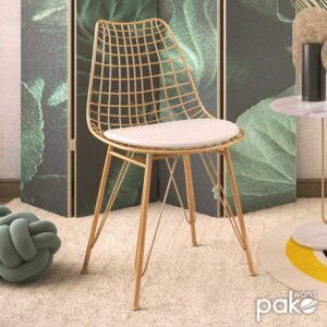 Καρέκλα Taj pakoworld μέταλλο χρυσό-μαξιλάρι PVC λευκό – 058-000025