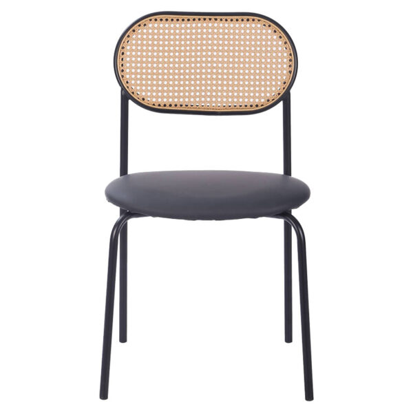 Καρέκλα James pakoworld pe rattan μπεζ-pu μαύρο-μέταλλο φυσικό – 058-000055