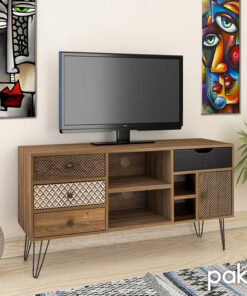 Έπιπλο τηλεόρασης Boho pakoworld καρυδί με μεταλλικά πόδια 120x39x64εκ – 066-000002
