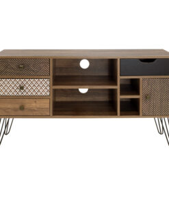 Έπιπλο τηλεόρασης Boho pakoworld καρυδί με μεταλλικά πόδια 120x39x64εκ – 066-000002