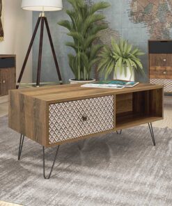 Τραπέζι σαλονιού Boho pakoworld καρυδί με μεταλλικά πόδια 100x50x46εκ – 066-000005