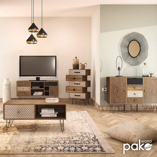 Τραπέζι σαλονιού Boho pakoworld καρυδί με μεταλλικά πόδια 100x50x46εκ – 066-000005