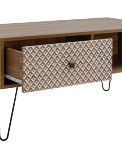 Τραπέζι σαλονιού Boho pakoworld καρυδί με μεταλλικά πόδια 100x50x46εκ – 066-000005