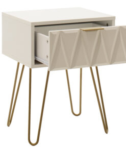 Κομοδίνο Isla pakoworld χρώμα λευκό painting-χρυσό 42x35x55εκ – 066-000009