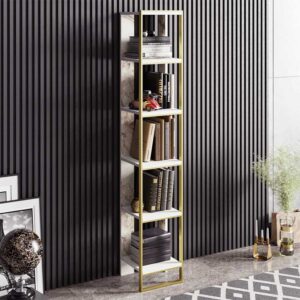 Βιβλιοθήκη Marble pakoworld χρώμα λευκό μαρμάρου-χρυσό 32×31,5×178,5εκ – 071-000857