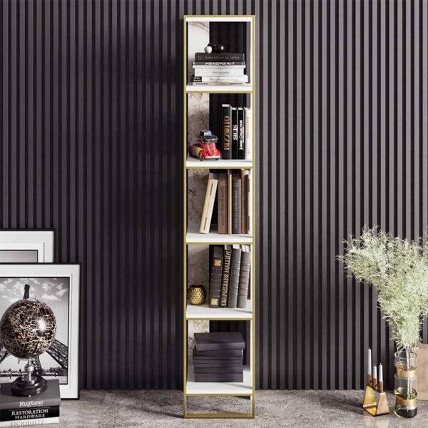 Βιβλιοθήκη Marble pakoworld χρώμα λευκό μαρμάρου-χρυσό 32×31,5×178,5εκ – 071-000857