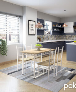 Τραπεζαρία Roza pakoworld σετ 5τμχ χρώμα sonoma – πόδια λευκό gloss 120x70x75εκ – 072-000001