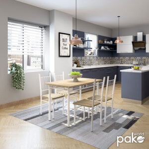 Τραπεζαρία Roza pakoworld σετ 5τμχ χρώμα sonoma – πόδια λευκό gloss 120x70x75εκ – 072-000001