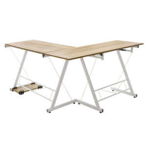Γραφείο γωνιακό αναστρέψιμο Levi pakoworld-MDF χρώμα oak-λευκό 158x120x73εκ – 072-000022