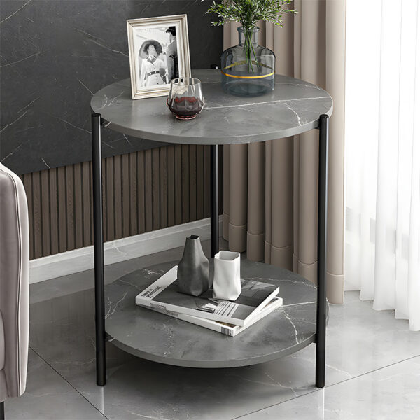 Βοηθητικό τραπέζι Rhythm MDF γκρι μαρμάρου-μαύρο Φ48x60cm – 072-000064