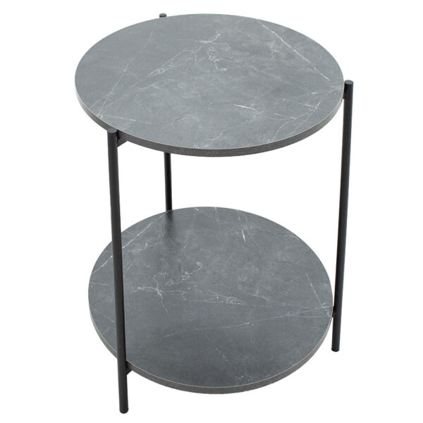 Βοηθητικό τραπέζι Rhythm MDF γκρι μαρμάρου-μαύρο Φ48x60cm – 072-000064