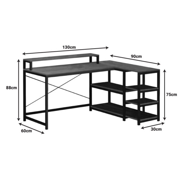 Γραφείο γωνιακό αναστρέψιμο Tebul pakoworld MDF-metal σε καρυδί απόχρωση 130x60x88εκ – 072-000123