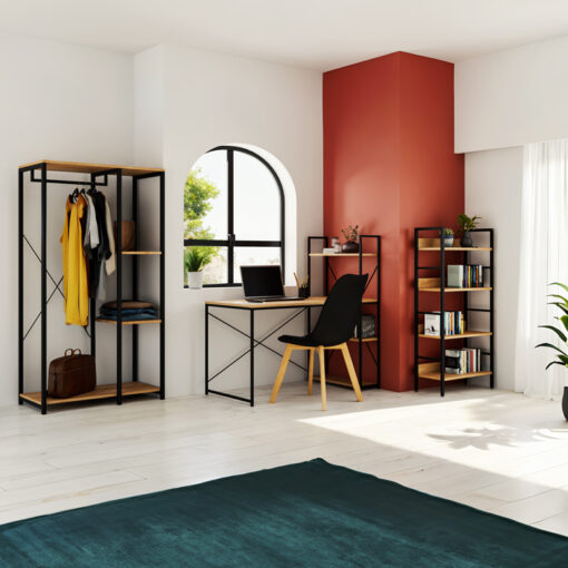 Βιβλιοθήκη- Ραφιέρα Ramon pakoworld φυσικό-μαύρο 60x28x125,5εκ – 085-000002