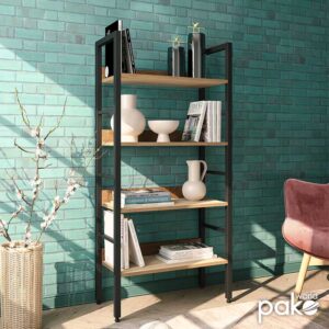 Βιβλιοθήκη- Ραφιέρα Ramon pakoworld φυσικό-μαύρο 60x28x125,5εκ – 085-000002