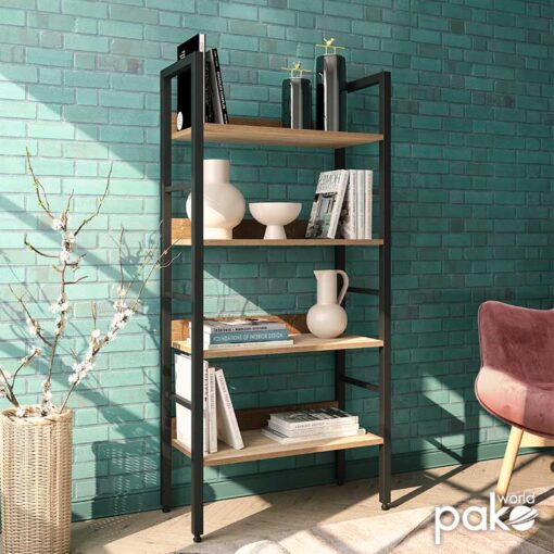 Βιβλιοθήκη- Ραφιέρα Ramon pakoworld φυσικό-μαύρο 60x28x125,5εκ – 085-000002
