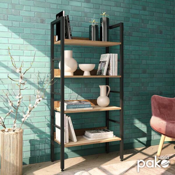 Βιβλιοθήκη- Ραφιέρα Ramon pakoworld φυσικό-μαύρο 60x28x125,5εκ – 085-000002