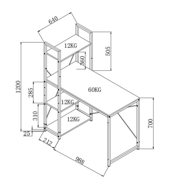 Γραφείο-ραφιέρα Ramon pakoworld φυσικό-μαύρο 122x64x120εκ – 085-000003